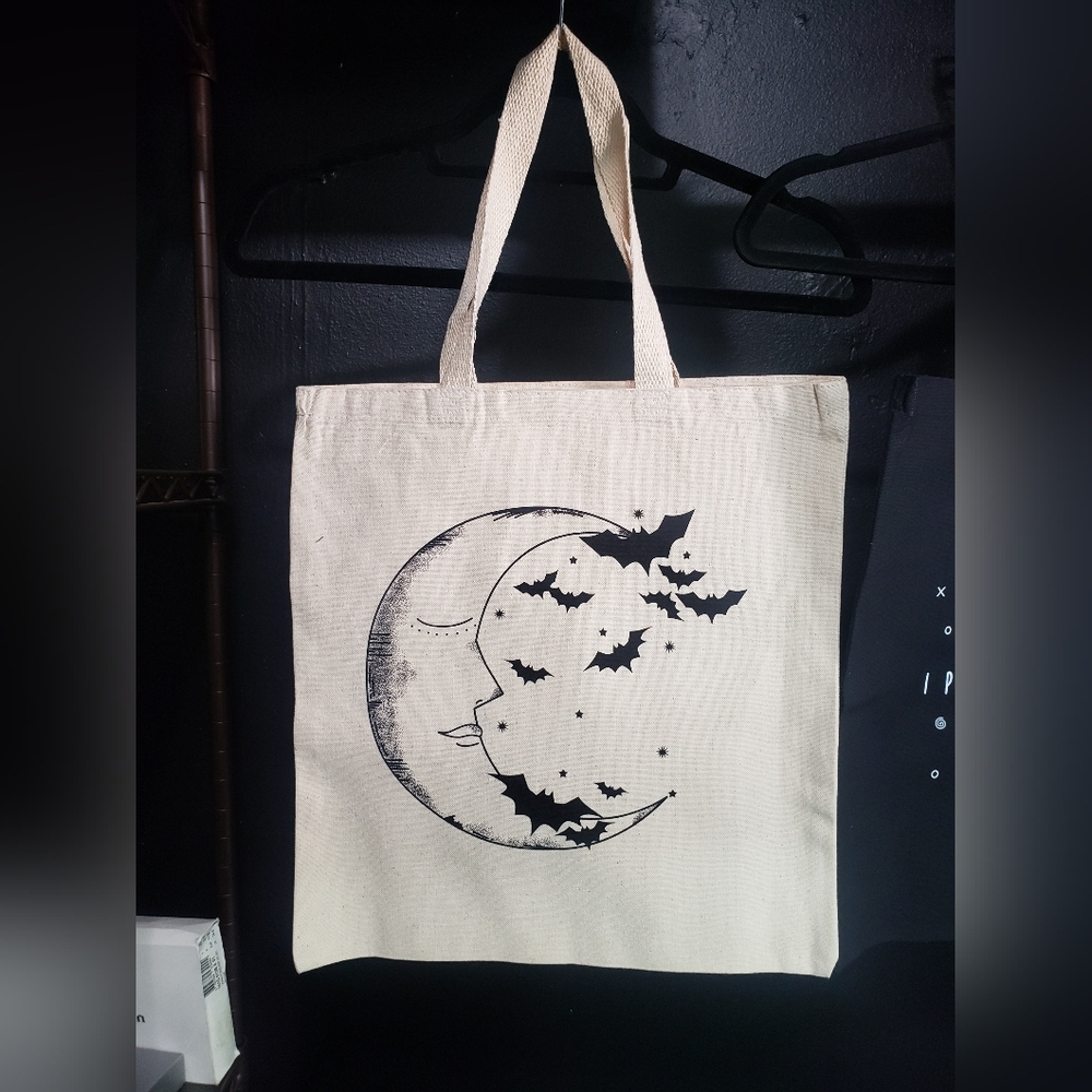 Bella Noche Moon & Bats Canvas Tote Bag | Gothic Witchy Eco-Friendly Shopper
